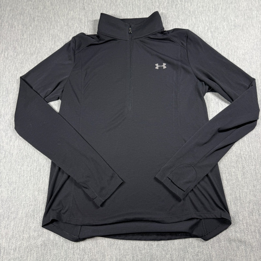 Under Armour Shirt Womens L Black Threadborne HeatGear 1/2 Zip Pullover Running